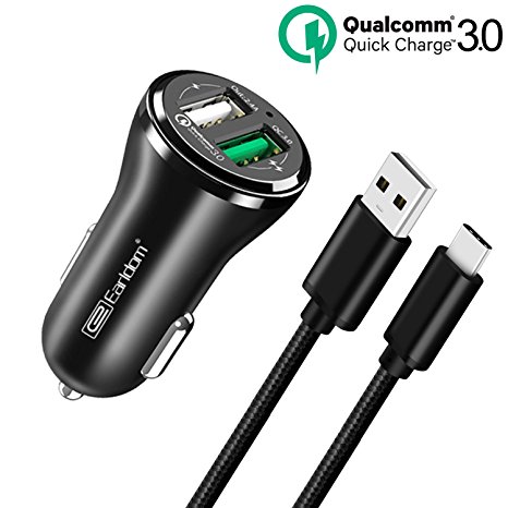 Fast USB Type C Car Charger for Samsung Galaxy S8 S9 S9  Plus Active,Note 8,LG G7/G6/G5/V20/V30,HTC 10/U11/Bolt/U Ultra,Quick Charge 3.0 and 2.4A Adapter with Nylon Braided USB C to A Charging Cable