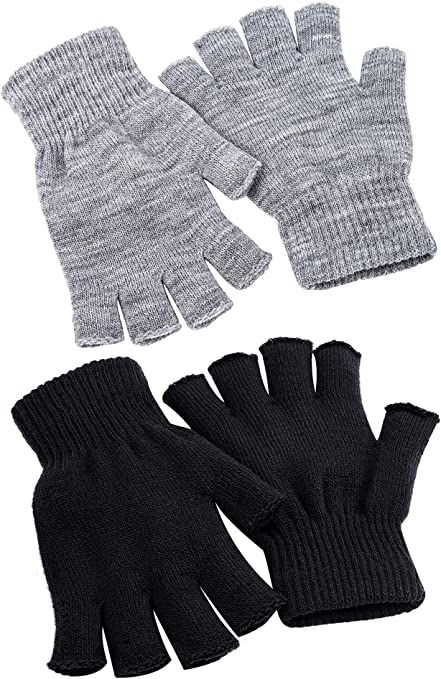 Cooraby 2 Pairs Unisex Warm Half Finger Gloves Winter Fingerless Gloves (L for Adults, M for Teens, S for Kids)