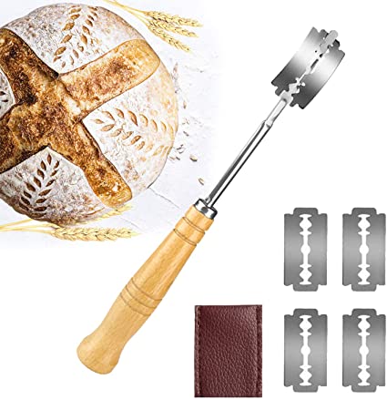 Bread Lame,Bakers Lame Bread Baking Tool Set for Homemade Ergonomic Lame Bread Slashing Tool with 5 Sharp Blades and Leather Protective Cover for Bread, Cake, Pizza (Bread Lame＆5 Knives)