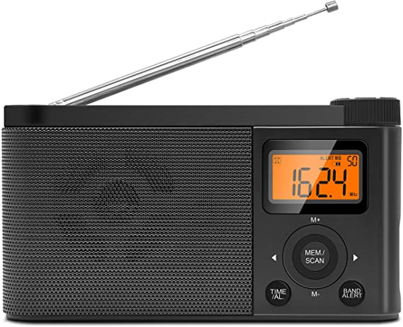 Portable AM FM Radio Emergency Weather Alert Radio Operated by 4 AA Batteries Transistor Radio with Excellent Reception, Digital Screen, Station preset, Clear Sounds and Stereo Earphone Jack