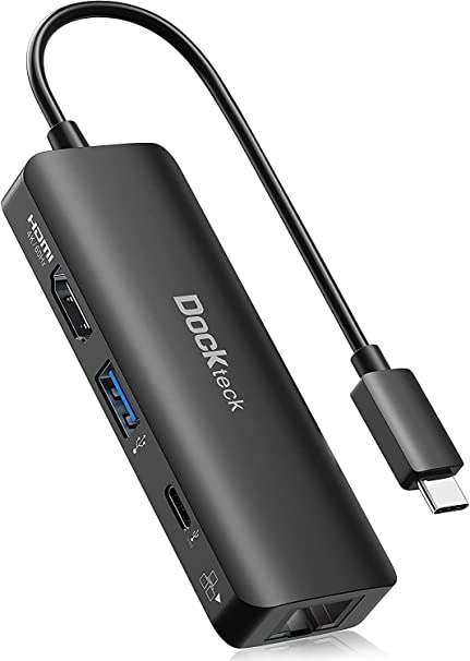 USB c hub ethernet, Dockteck 4 in 1 USB-c hdmi USB ethernet Dongle with 1Gbps Ethernet, 4K HDMI Output, 100W PD, USB 3.0 for MacBook / Pro / Air, XPS, iPad Pro 2018 2020 and More