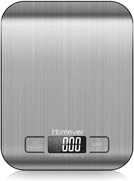 Homever Kitchen Scale, 0.05oz/1g Accurate Food Scale with Multifunction, Stainless Steel Digital Kitchen Scale for Baking and Cooking, Silver