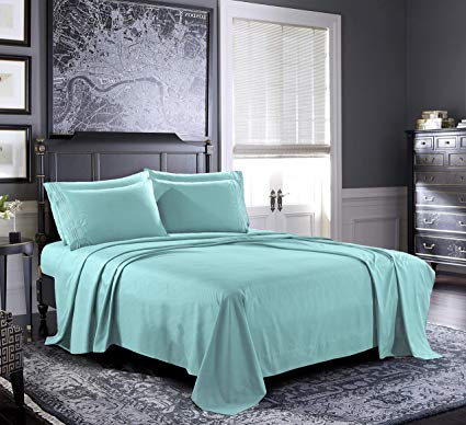 Bed Sheets - Full Sheet Set [6-Piece, Aqua] - Hotel Luxury 1800 Brushed Microfiber - Soft and Breathable - Deep Pocket Fitted Sheet, Flat Sheet, Pillow Cases