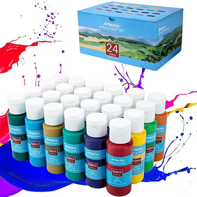 Acrylic Paint Acrylic Paint Set for Art, 24 Color 2 Oz Basic Acrylic Paint Supplies for Wood, Fabric, Crafts, Canvas, Leather&Stone