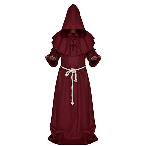 Unisex Halloween Costume Medieval Black Hooded Cloak Monk Cape Costumes Priest Robe Costume Cosplay