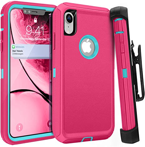 FOGEEK iPhone XR Case, Belt Clip Holster Heavy Duty Kickstand Protective Cover [Dust-Proof] [Shockproof] Compatible for Apple iPhone XR [6.1 inch] (Rose/Blue)