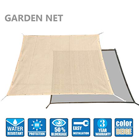 Alion Home HDPE 50% Sun Block Garden Netting Mesh - No Black Trim(6' x 6', Beige)