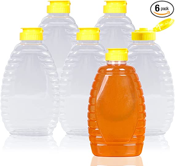 Honey Jar Honey Bottles,6 Pack 15oz Plastic Honey Jar Empty Squeeze Honey Bottle Container Squeeze Honey Bottle with Leak Proof Flip-Top Caps for Storing and Dispensing