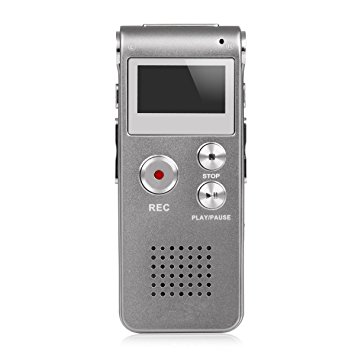 Hayesmall Multifunctional 8GB Digital Audio Voice Recorder Rechargeable Dictaphone Flash Drive LCD Voice Recorder with Stereo Mic MP3 Player for Lectures Meetings Interviews Grey Silver