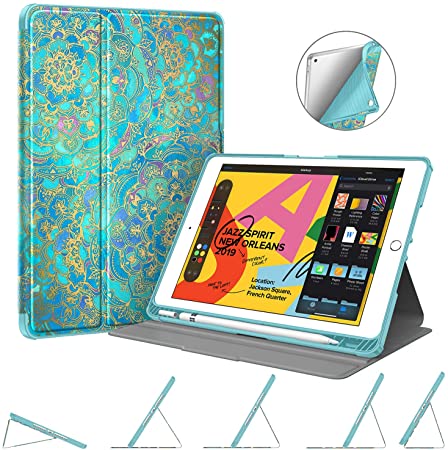 Fintie Case with Pencil Holder for New iPad 7th Generation 10.2 Inch 2019 - [Corner Protection] Multi-Angle Viewing Rugged Soft TPU Back Cover, Auto Sleep/Wake for iPad 10.2", Shades of Blue