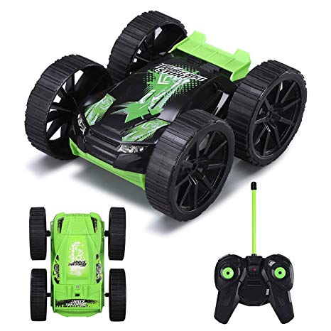 Remote Control Car, RC Stunt Vehicle 360°Rotating Rolling Double-sided 4WD Radio Control Cool Kids Toy Gifts for Boys and Girls Green MKB(Battery Included)