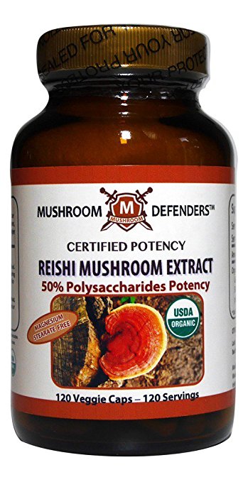 Reishi Mushroom Organic Extract 50% Polysaccharide Potency Mushroom Defenders 120 Caps