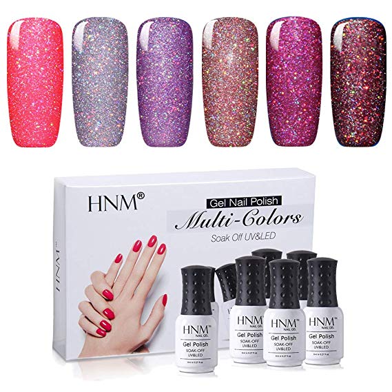 Gel Nail Polish HNM 6 Colors Combo UV LED Soak Off Nail Art Manicure Gift Set Starter Kits Bling Neon Color Series 8ML