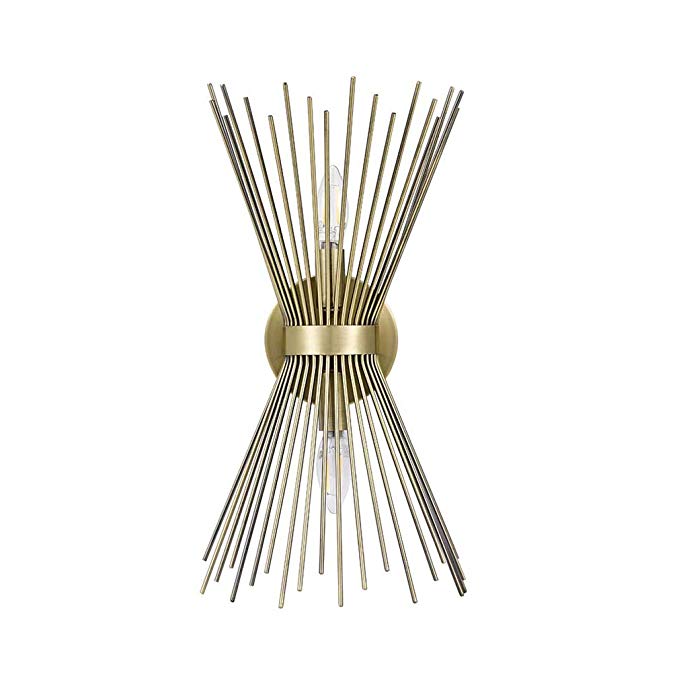 Rivet Mid-Century Modern Antique Gold 2-Light Starburst Wall Sconce, 17.5" H, With  Bulbs, Metal