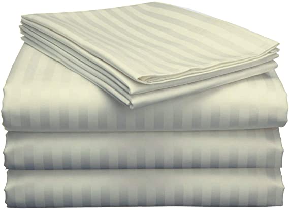 Full Bed Sheet Set (4 Piece) 400 Thread Count 100% Cotton Sheets Set, Super Soft Best-Bedding Sheets for Bed, Fits Mattress 10-18 inches Deep Pocket (Full,Ivory Stripe)