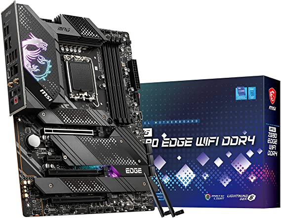 MSI MPG Z690 EDGE WIFI DDR4 Motherboard ATX - Supports Intel 12th Gen Core Processors, LGA 1700 - Mystic Light, 75A VRM, Memory Boost (DDR4-5200MHz/OC), 1 x PCIe 5.0 x16, 4 x M.2 Gen4/ x4, Wi-Fi 6