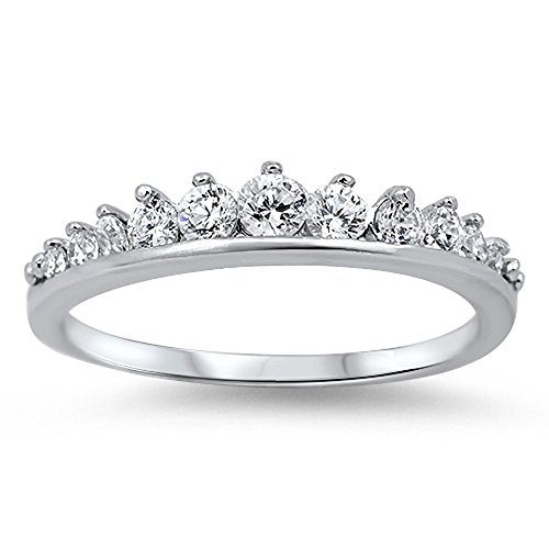 Cubic Zirconia Journey Tiara Ring Sterling Silver (Sizes 3-15)