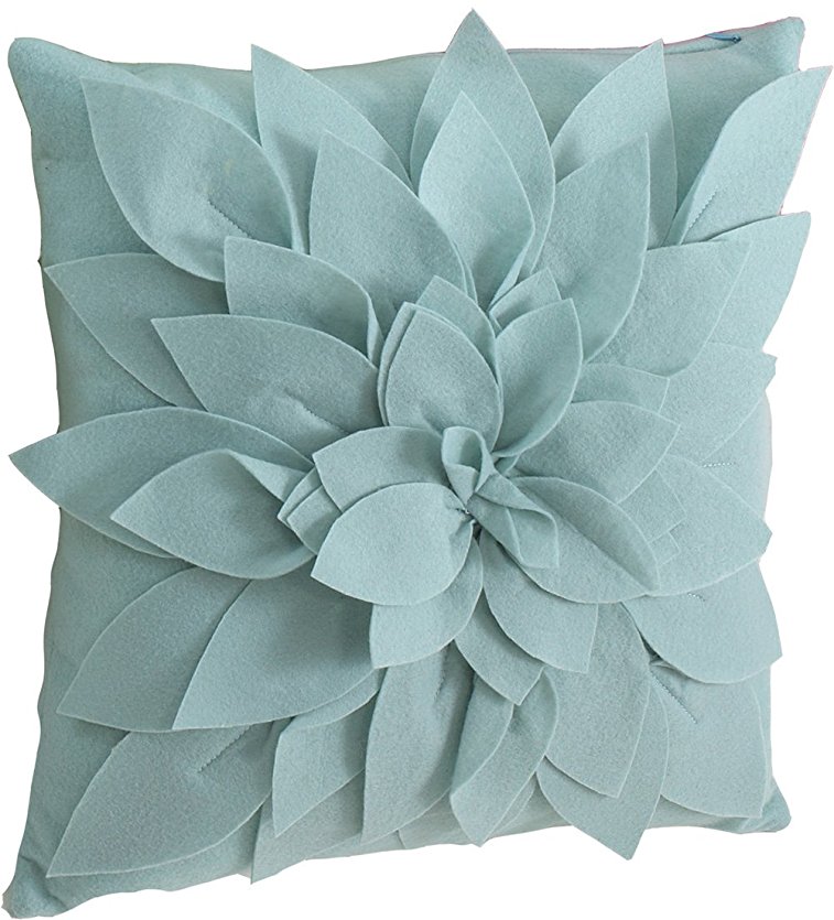 Sara's Garden Petal Decorative Throw Pillow, 17 Inch Square, Filler Included (Aqua)