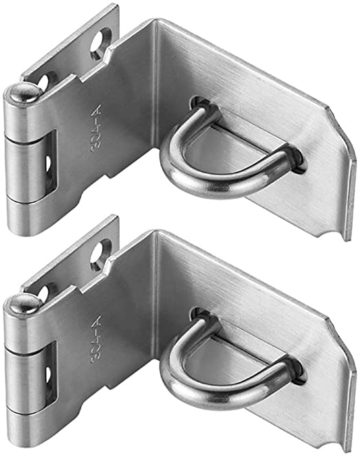 JQK Door Hasp Latch 90 Degree, Stainless Steel Safety Angle Locking Latch for Push/Sliding/Barn Door, 1.5mm Thickness Satin Nickel 2 Pack, 4 Inch