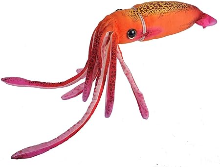 Wild Republic 23547 WR Print Squid Stuffed Animal, Plush Toy, Gifts for Kids,Black,orange