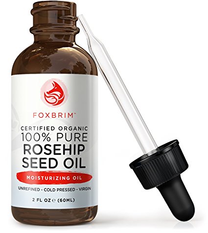 Foxbrim 100% Pure Organic Rosehip Seed Oil - Virgin Cold Pressed and Unrefined - For Hair, Skin, Nails and Fading Wrinkles, Stretch Marks, Scars & MORE - Rich in Omega Fatty Acids, Vitamins A & C - 2oz