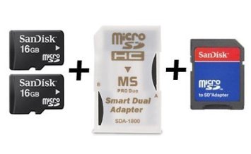 32GB 32G 16GB x2 SanDisk MicroSD MicroSDHC Card with Memory Stick Pro Duo Adapter - Bulk