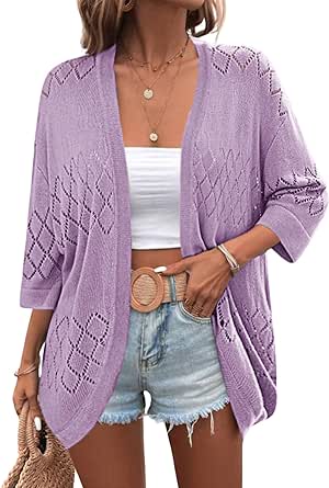 Zeagoo Womens 2024 Lightweight Crochet Cardigan Sweaters Open Front 3/4 Sleeve Knit Kimono Summer Boho Cover Up