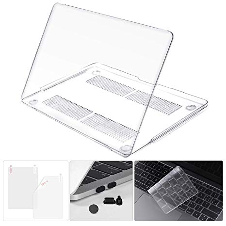 CaseBuy 4-in-1 MacBook Air 13-inch Case A1932 2018 Release Soft-Touch Case with Keyboard Cover, Trackpad Protector, Dust Plugs Port for New MacBook Air 13-inch with Touch ID, Crystal Clear