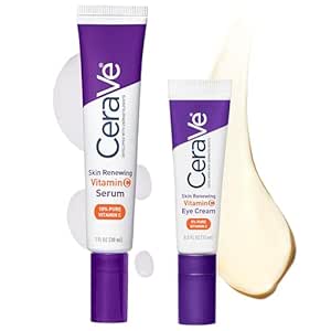 CeraVe Vitamin C Serum & Vitamin C Eye Cream Skin Care Set | Skin Brightening Serum with Hyaluronic Acid for Face & Under Eye Cream with Caffeine for Dark Circles and Puffiness