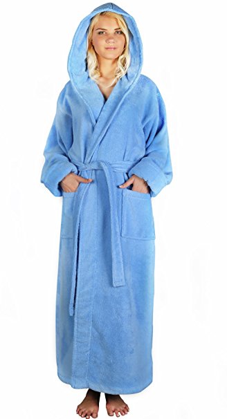 Arus Women's Ankle Length Hooded Zero Twist Soft Turkish Cotton Bathrobe