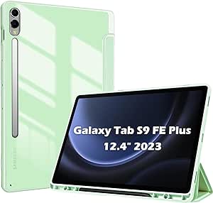 ProCase Case for Galaxy Tab S9 FE Plus/S9 FE  12.4 Inch 2023(SM-X610/SM-X616B) with S Pen Holder, Smart Cover with Clear Transparent Back and Soft TPU Bumper for Galaxy Tab S9 FE  Plus -Mint