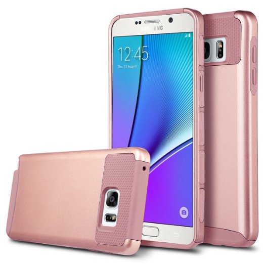 Note 5 Case, Galaxy Note 5 Case, BENTOBEN Note 5 Shock Absorbing Dual Layer Protective Hybrid Rubber Bumper High Impact Rugged TPU Slim Fit Hard Case Cover Shell For Samsung Galaxy Note 5 Rose Gold