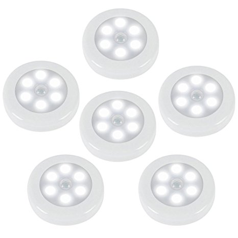 ZEEFO 6 Pack Motion Sensor Light, Battery Powered LED Night Light, Motion-Sensing Stick-Anywhere Closet Light for Hallway, Wall, Kitchen, Stairs, Step, Bedroom, Bathroom, Nursery (White)