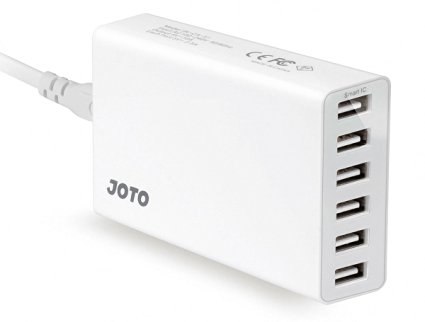 JOTO 50W / 10A 6 Ports USB Charger Power Adapter with Smart IC Intelligent High Speed Charging, Portable USB Wall Charger Travel Desktop Charge Station for Apple, Android and all other USB Powered Mobile Devices (6 outlets USB Travel Charger) (White)