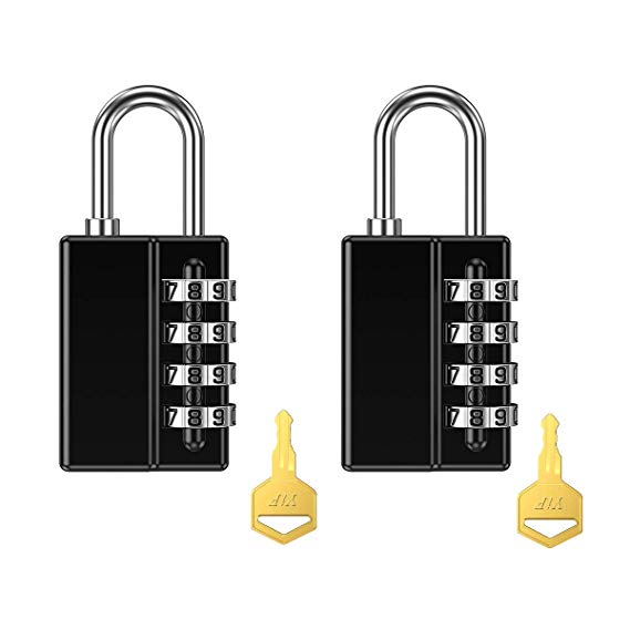 [New Version] KeeKit Combination Padlock, 4 Digit Resettable Combo Lock with Keys, Waterproof Gate Lock for Locker, Gym, Fence, Case, School & Employee Locker, Toolbox – 2 Pack, Black