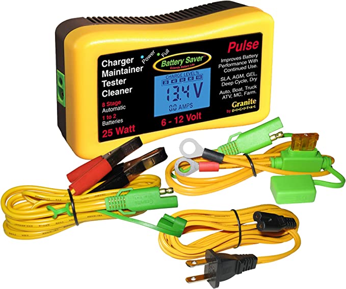 Battery Saver Premium 6 & 12 Volt 25W Pulse Charger, Maintainer & Tester (Gen. 3), Yellow, Black (3015L-G3)