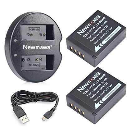 Newmowa NP-W126 NP-W126S Battery (2 pack) and Dual USB Charger for Fujifilm NP-W126 NP-W126S and Fuji FinePix HS30EXR HS33EXR HS50EXR X-A1 X-E1 X-E2 X-H1 X-M1 X-Pro1 X-T1 X-T2 X-T10 X-T20