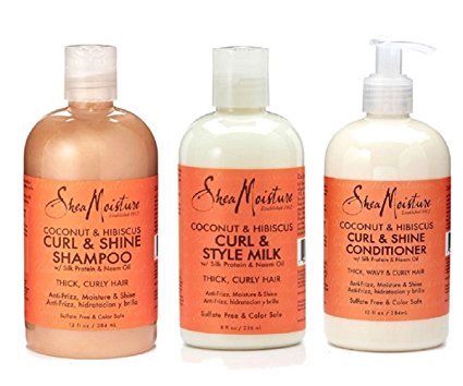 Shea Moistre Coconut Hibiscus Curl & Shine Shampoo & Conditioner 13oz   a Curl & Style Milk 8 oz