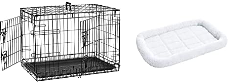 AmazonBasics Folding Metal Dog Crate, 30", 2-doors & Padded Pet Bolster Bed - 29 x 19 inches