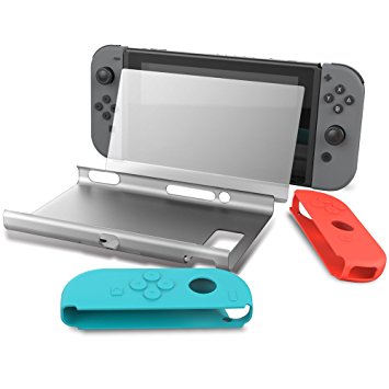 Collen Hard Back Protective Case Cover with Joy-Con Gel Guards and Tempered Glass Screen Protector for Nintendo Switch