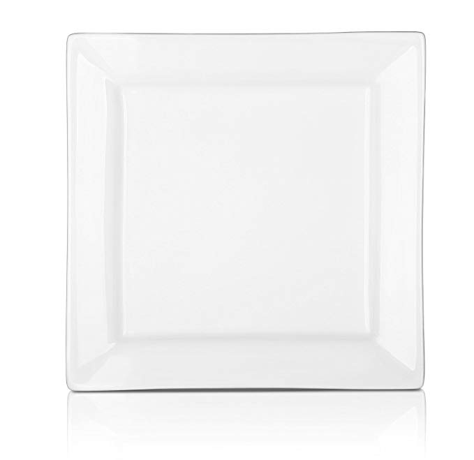 DOWAN 10 Inch Porcelain Square Dinner Plates - 4 Packs, White