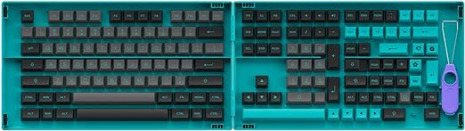 Akko Black & Cyan Keycaps with Gifted Collection Box, 197-Key ASA Profile PBT Double-Shot Keycap Set with Mac Keycaps and Keycap Puller for MX Mechanical Gaming Keyboards