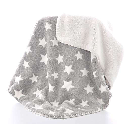 Aimashu Baby Plush Star Toddler Blanket Double Layer Star Print for Unisex 30x40 INCH (Grey)