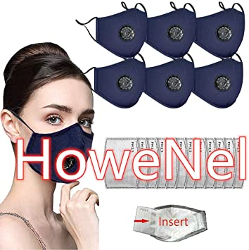 Face Bandanas with Breathing valve   Activated Carbon Filter Replaceable Haze Dust for Adults (6pcs   12 Filter, Blue)