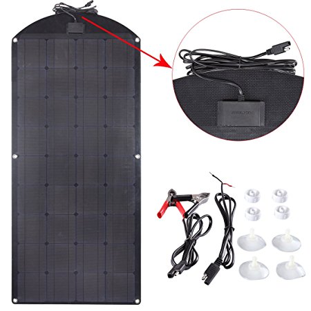 Lensun Special 100W 12V Black Fiberglass Semi-Flexible Monocrystalline Solar Panel for 12V Charge Battery on Boats, Caravans, Motorhomes, Yachts, RVs