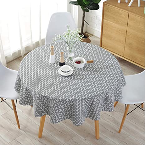 Round Table Cloth,60 Inch Stripe Cotton Line Table Cover Nordic Twill Floral Tablecloth Washable Dining Decorative for Holiday Home Christmas Party Picnic (Gray)