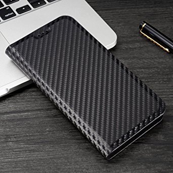 Sony Xperia Z3 Case, Luxury Flip [Magnetic Adsorption] TPU Silicone [Carbon Fiber] Slim Line with [Card Slots] Stand Wallet Case, Shock Absorbing Bumper Protective Case Cover for Sony Xperia Z3 - Black