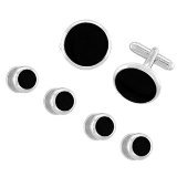 Classic Round Tuxedo Stud set and Cufflink Set with Black Center and Silver Color Edge
