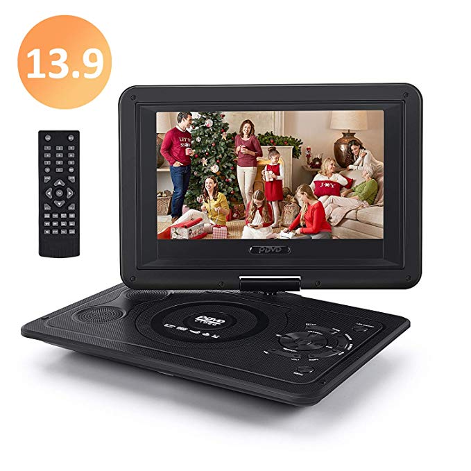 Chalpr 13.9'' Portable DVD Player for Kid, with Swivel Screen, Remote Control, Car Charger, Game Controller, Personal DVD Players with 5 Hour Rechargeable Battery