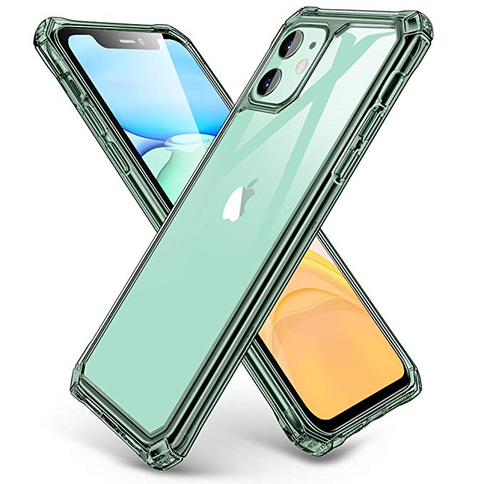 ESR Air Armor Designed for iPhone 11 Case [Shock-Absorbing] [Scratch-Resistant] [Military Grade Protection] Hard PC   Flexible TPU Frame, for The iPhone 11, Transparent Dark Green